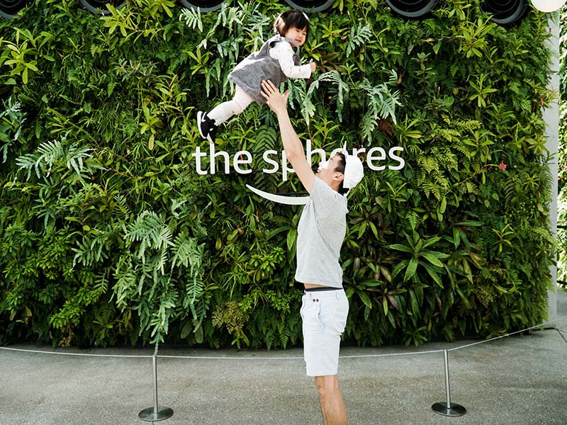 Visiting Seattle Amazon Spheres with Young Toddler